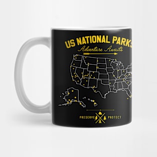 62 National Parks Map Gifts US Park Vintage Camping Hiking Mug